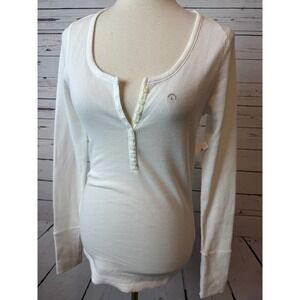 Aeropostale Thermal Waffle Knit Y2K Henley Top Womens Large White Bella Swan